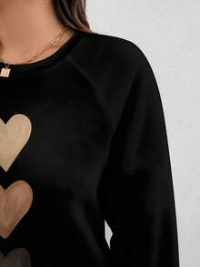 EMERY ROSE Gaun Sweatshirt Lengan Panjang Leher Bulat Motif Hati Kasual Smart Musim Gugur Hitam Ukuran Plus, Sweatshirt Panjang Liburan Thanksgiving Minimalis Vintage, Musim Semi - MultiWarna - View 6