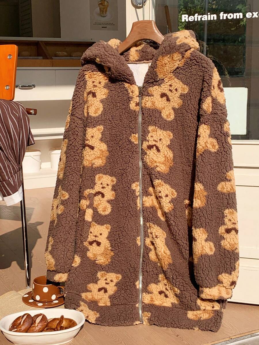 Comfortcana Women's Regular Jacket, Autumn/Winter Faux Fur Rabbit Ear - Brown - View 1