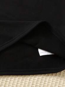 SHEIN 2 件套青少年女孩黑色保暖针织长袖上衣和打底裤打底衫套装，秋冬 - 黑色 - 查看 6