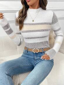 Editum Damen eleganter gestreifter Hirsch Fleece Rollkragenpullover mit langen Ärmeln, Slim Fit, super weich und hautfreundlich, geeignet zum Layering oder als Oberbekleidung, Weihnachten für Damen, Winter für Damen, gemütlich Herbst und Winter für Damen, Neujahr, Thanksgiving für Damen, elegante Party, elegantes Kleid Damen, Pailletten