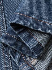 DAZY 女士常规腰线开衩设计牛仔长裙，优雅都市休闲鱼尾裙 - 中等水洗藍 - 查看 7