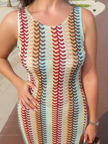 MDEdit 女式撞色条纹侧开衩优雅性感罩衫，适合夏季海滩度假 - 彩色 - 查看 4