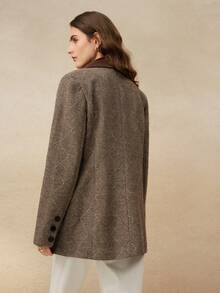 Franclia Women's Retro French Style Patchwork Blazer Collar Jacket, Suitable For Commuting, Autumn/Winter - Brown - View 2