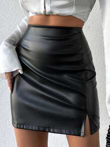 EURMUSE Women's High Slit Flowy Pleated Skirt - Black - View 1