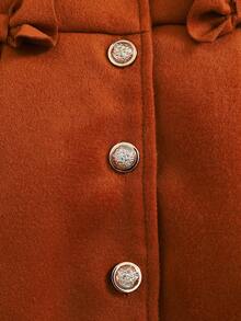 SHEIN 1pc Baby Girls Autumn/Winter New Cute Peter Pan Collar Loose Fit Long Sleeve Front Bow Cardigan Coat + Beret Hat Set, Elegant And Versatile - Coffee Brown - View 8