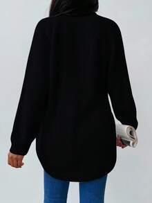 EURMUSE Solid Color High Collar Drop Shoulder Sleeve Sweater - Black - View 2