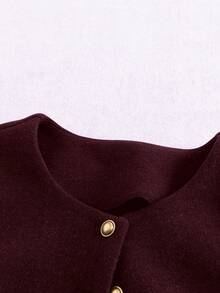 Franclia Fashionable French Elegant Short Brown Round Neck Long Sleeve Women Overcoat, Autumn/Winter - Redwood - View 3