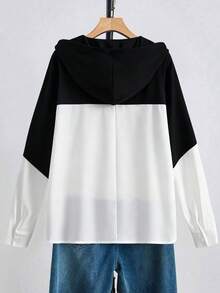 EMERY ROSE 大码女式休闲宽松黑白撞色口袋轻便运动衫 - 黑與白 - 查看 2