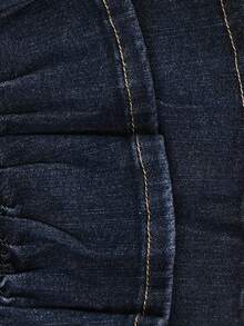 Elamini Women's Ruffle Front Button Denim Mini Skirt - Dusty Blue - View 3