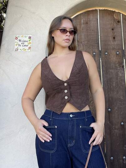 Nezia Cruz 大碼前紐扣夾克背心