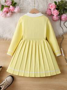 Elladie kids 少女海军蓝毛衣裙，秋冬新品，学院风/海军风，公主领，蓝白撞色，适合居家、外出、上学等各种场合 - 黃色 - 查看 2