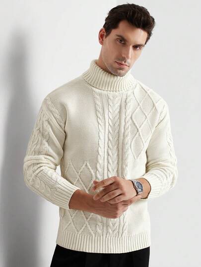 Manfinity Homme Jersey de punto de cuello alto de unicolor y minimalista para hombres, de manga larga, para uso casual diario, otoño/invierno