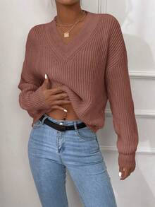 RueChic Ladies' Solid Color Drop Shoulder Sweater - Dusty Pink - View 3