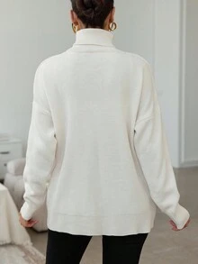 EURMUSE Damski Wysoka Szyja Opuszczane ramiona Długi Rękaw Swetry