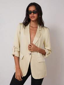 COSMINA 2026 Women's Fashionable Solid Color Casual Single-Button Lapel Neck Lightweight Jacket, Women Blazers,Spring/Summer/Autumn/Winter - Khaki - View 3