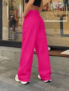 EURMUSE 100% Cotton LOW RISE WIDELEG CUT WHITE JEAN - Hot Pink - View 2