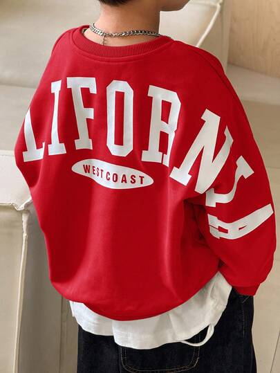 1pc Young Boys' Casual College Style Comfortable Fashion Minimalist Loose Fit Practical Versatile Big Letter Graphic Thick Sweatshirt, Suitable For Daily Wear, School, Outings, Sports, Autumn/Winter