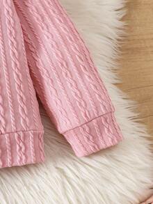 2pcs/Set Young Girl' Autumn New 2025 Jacquard Knit Pullover Sweater & Casual Pants Set, Crew Neck Long Sleeve, Pink, Versatile For Home, Commute, School - Pink - View 4