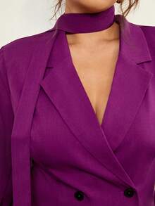 Vionelle Plus Size Women's New Suit Set, Elegant Commuter Suit 2 Pieces Set, Casual Business Outfit, Loose Lapel Long Sleeve Blazer And Straight Elastic Waist Pants 2 Pieces Suit Women Classy Women Suit Women Purple Suit Office Outfits For Women Set Pant Suit Set