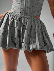 MISSGUIDED Strapless Pinstripe Polka Dot Bubble Hem Shorts With Drawstring Tie Summer Festival Casual Wear - Dark Grey - View 5