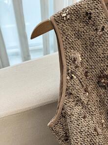 GlowEve 女士优雅奢华花卉亮片单排扣背心和网眼裙两件套 - 卡其色 - 查看 5