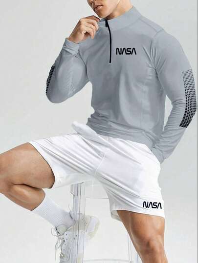 Manfinity Sport Corelite Manfinity Fitness Men Letter Graphic Quarter Zip Sports Jacket  Workout Topsback To School Pride Jersey Men Joggers Jersey Men Workout Tops Breathable