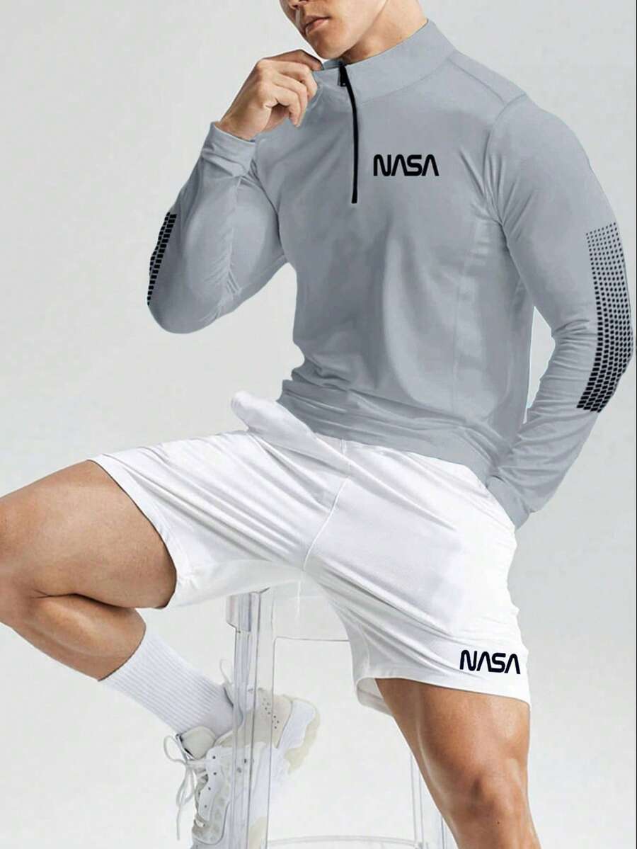 Manfinity Sport Corelite Manfinity Fitness Men Letter Graphic Quarter Zip Sports Jacket  Workout Topsback To School Pride Jersey Men Joggers Jersey Men Workout Tops Breathable - Grey - View 1