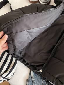 Teen Girls Casual Short Hooded Padded Coat, Thermal Lined, Loose Fit, Comfortable, Suitable For Autumn/Winter, Daily Wear, Outdoor, Party, Photo Shoot - Black - View 5