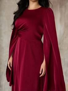Roveilla 大码女式新款长袖修身连衣裙、生日礼服、派对礼服、优雅正式女装、晚礼服、婚礼宾客礼服、浪漫礼服、婚礼女装 - 酒紅色 - 查看 5