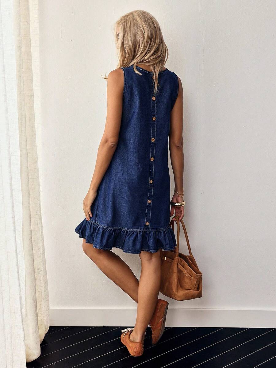 EMERY ROSE 无袖牛仔连衣裙，时尚又适合夏天 - 深色水洗藍 - 查看 1