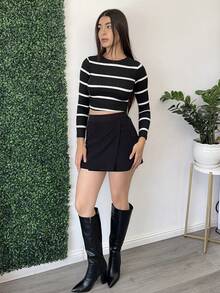 Andrea Bello Women Ribbed Round Neck Long Sleeve Casual Loose Thicken T-Shirt, Autumn/Winter Graphic Tees Women Tops For Spring Fall Cloth For Women - Black - View 1