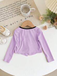 LMoss Kids Young Girl Knit Contrast Color Round Neck Fitted Top, Suitable For School Wear - Purple - View 4