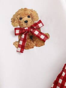 SHEIN Set de pijama de 2 piezas con top de manga larga y pantalones con estampado de perrito y lazo para niñas - Blanco - Ver 4