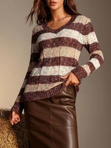 Chiquease Women's Striped V-Neck Long Sleeve Casual Elegant Sweater - Multicolor - View 1