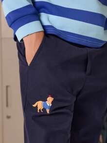 PrepCrw 2pcs Tween Girls Elegant College Style Urban Dog Graphic Colorful Striped Long Sleeve Polo Shirt And Navy Blue Pants Set, Suitable For Outings, Gatherings, Back To School, Autumn And Winter Toddler Boy Outfit Boys Blue Striped Shirt Boys Navy Pants Boys Cruise Outfit Boy Striped Polo Shirt Boy Stripe Outfit Blue Boys Outfit Boys Polo Shirt Outfit Kids Navy Pants  Backtoschool,Fall,Old Money - Multicolor - View 5