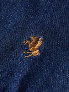 SHEIN MOD Women's Casual Everyday Commute Embroidered Flare Sleeve Button-Up Fitted Denim Blouse, Spring/Autumn Western Stylish Denim Peplum Blouses With Flared Sleeves And Gold Detail, Winter Christmas New Year Thanksgiving Elegant Party - Dark Wash - View 4