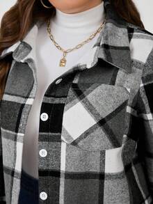 EMERY ROSE Chaqueta casual de manga larga con botones y bolsillo con estampado a cuadros para mujer de talla grande, camisa casual de uso diario para mujer - Negro - Ver 7
