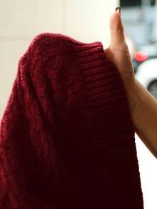 Écloséra Roupas femininas casuais, versáteis e elegantes, estilo francês vintage, para festas de outono/inverno, suéter vermelho com gola alta, manga comprida, ajuste solto e design floral em malha de corda, moda casual para negócios e festas modestas