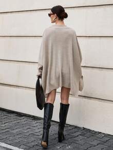 EURMUSE Damski jednokolorowy golf z krótkim rękawem i okrągłym dekoltem oversize