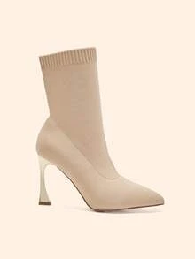CUCCOO BASICS Women's Pointed Toe Daily Wear High Heel Ankle Boots - Apricot - View 4