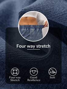 Flexra 女士时尚松紧腰长牛仔裙 - 中等水洗藍 - 查看 7