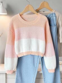 كنزة صوفية كنزة طويلة الأكمام بألوان متباينة للفتيات المراهقات، قياس فضفاض، مناسبة للربيع والخريف والشتاء، يمكن ارتداؤها مع معطف مبطن في فصل الشتاء وأعياد الميلاد وعيد الهالوين، كارديجان شتوي للأطفال الصغار، سترات وكنزات خريفية - متعدد الألوان - مشاهدة 7