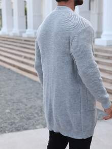 Manfinity Homme Áo khoác cardigan dài tay dáng rộng dành cho nam, chất liệu dệt kim gân, màu trơn. - Màu Xám nhạt - Xem 2
