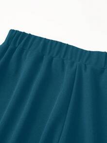 SHEIN Unity Pantalones anchos de pierna ancha con diseño de rayas de palillo de dientes y cintura en V de unicolor para mujer - Azul menta - Ver 8