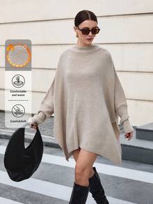 EURMUSE Damski jednokolorowy golf z krótkim rękawem i okrągłym dekoltem oversize