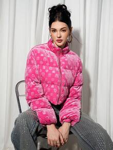 Sweetina Sudadera casual de mujer de terciopelo con pliegues y estampado de corazón