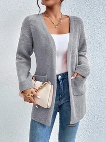 EURMUSE Dual Pocket Drop Shoulder Duster Cardigan - Grey - View 3