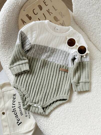 Playful Pals Infant Boys' Casual Colorblock Long Sleeve Bodysuit, Suitable For Outings, Leisure, Sports And Home