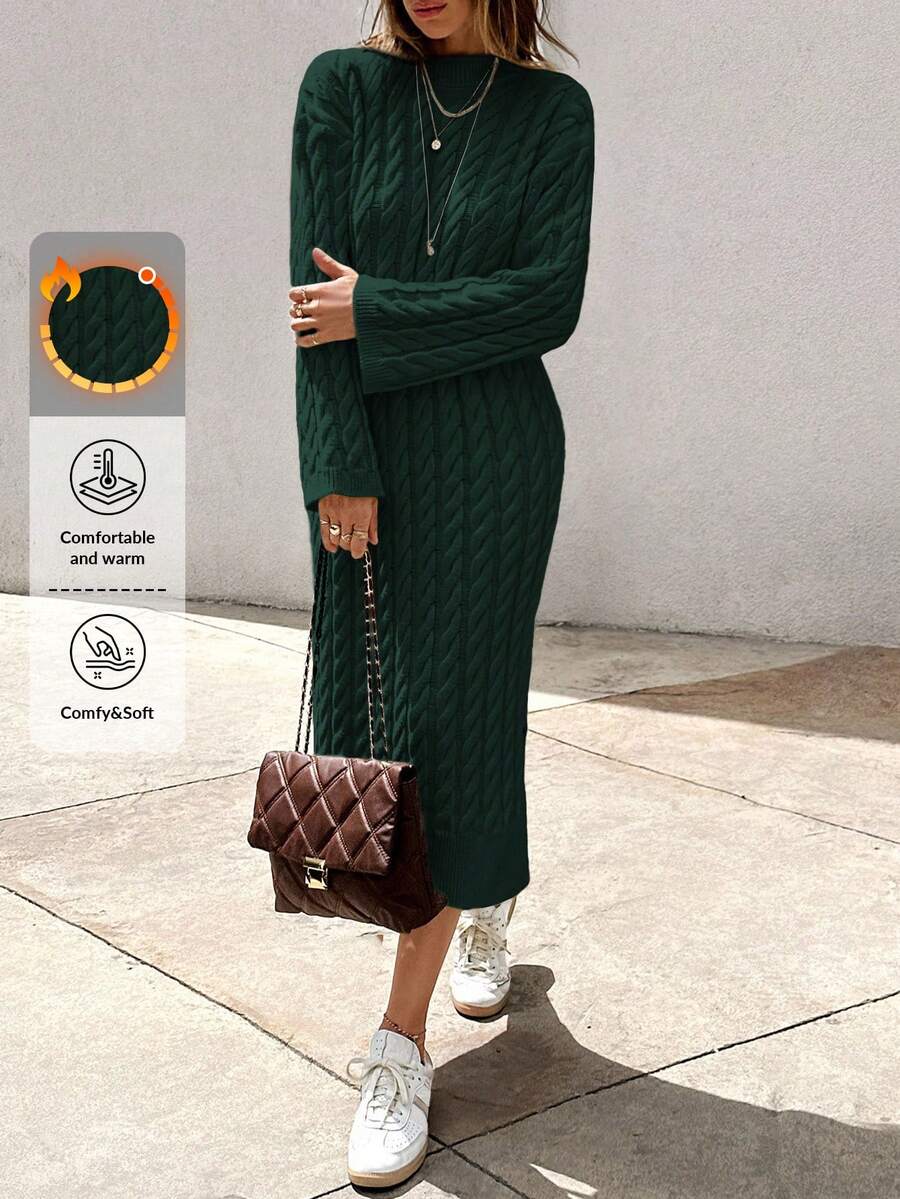 EURMUSE Vestido largo de punto para mujer con estampado de trenzas - Verde Oscuro - Ver 1