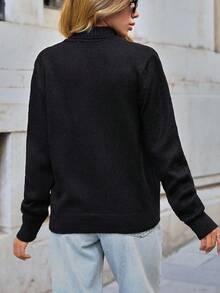 EURMUSE Women's Casual Solid Color Sweater, Autumn/Winter - Black - View 2
